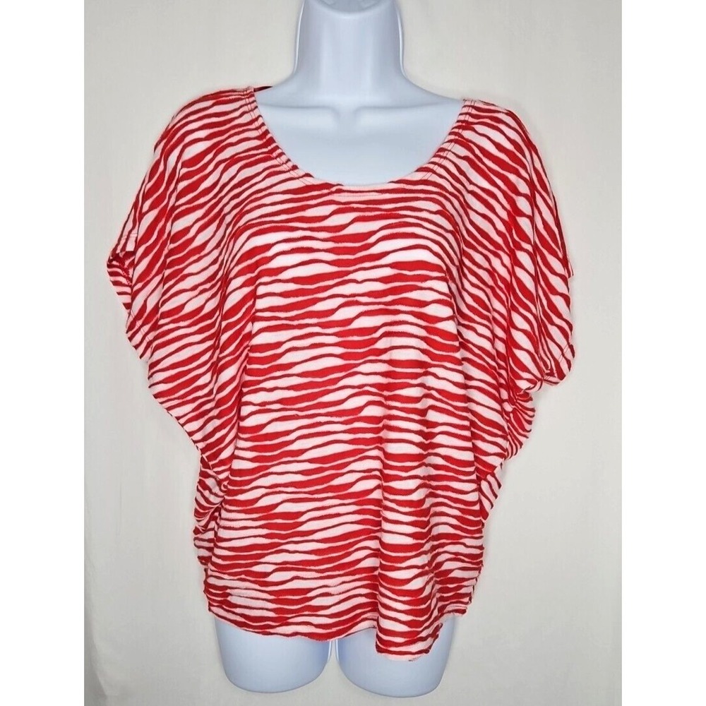 Kim & Cami Womens Red White Dolman Sleeve Top Size Small NWOT